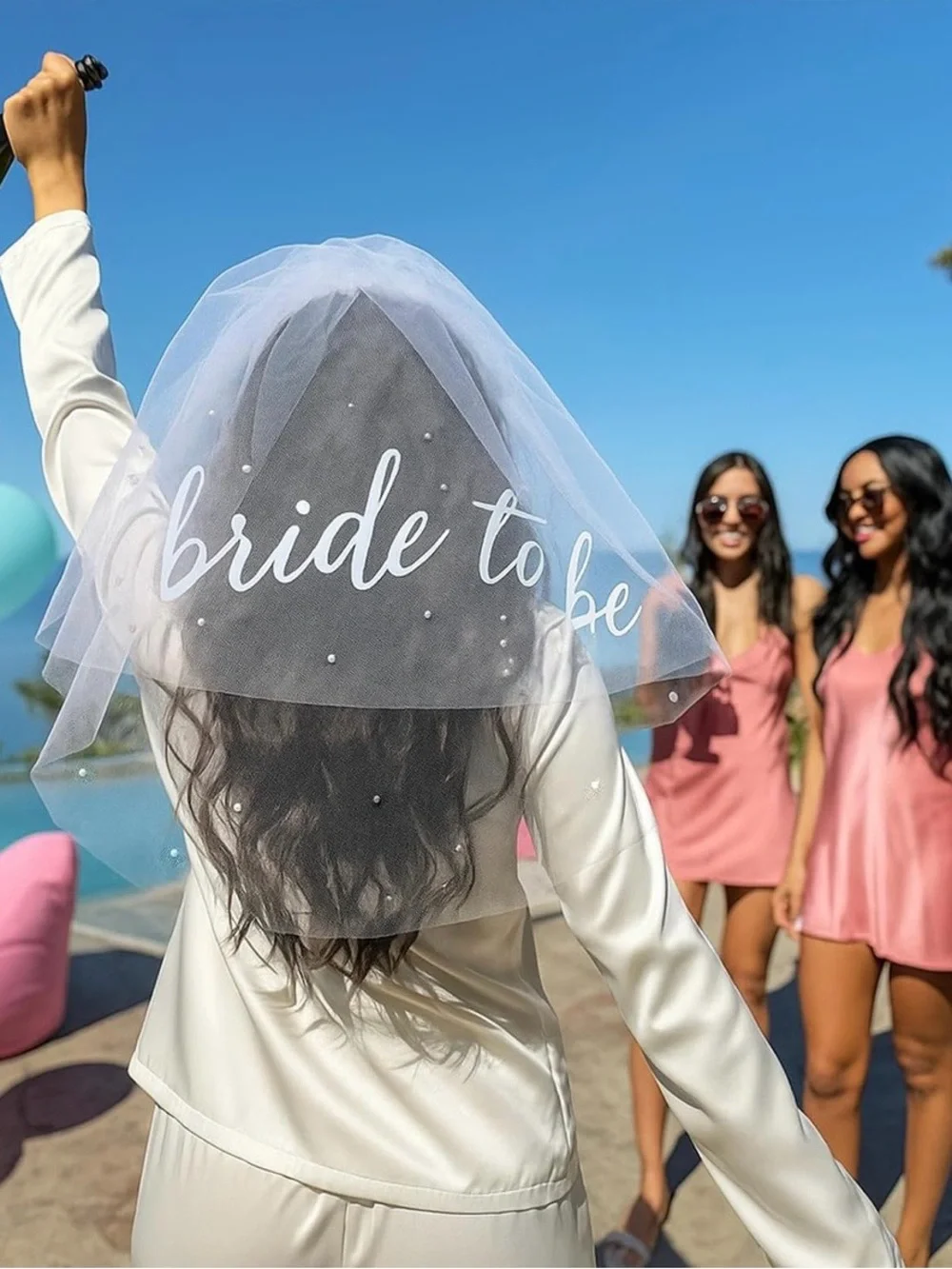 Bride-to-Be Pearl Embellished White Bridal Veil